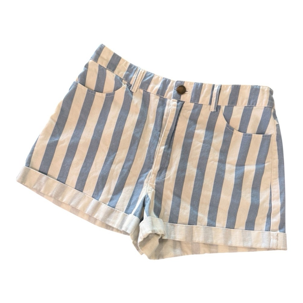 SZ 29 / M  *French Chic* Wide Blue White Stripe Coastal Denim Bootie Shorts (42)